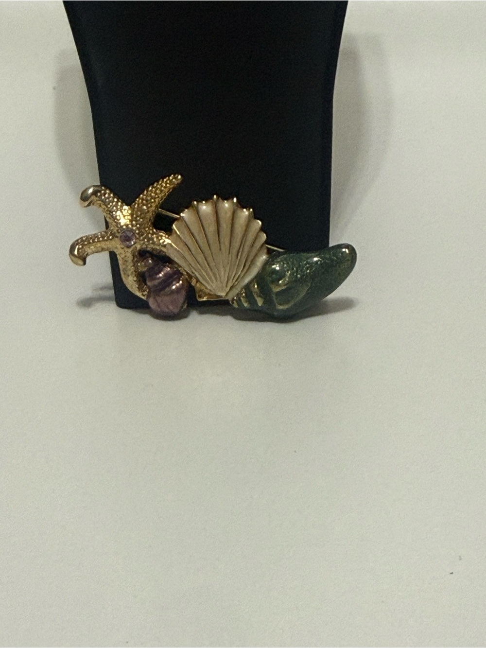 Coastal Shell & Starfish Brooch in Gold with Green and Purple Accents